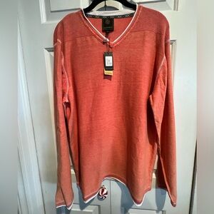NWT🌟Coral V-Neck , Long Sleeve Sweater w White Trim
